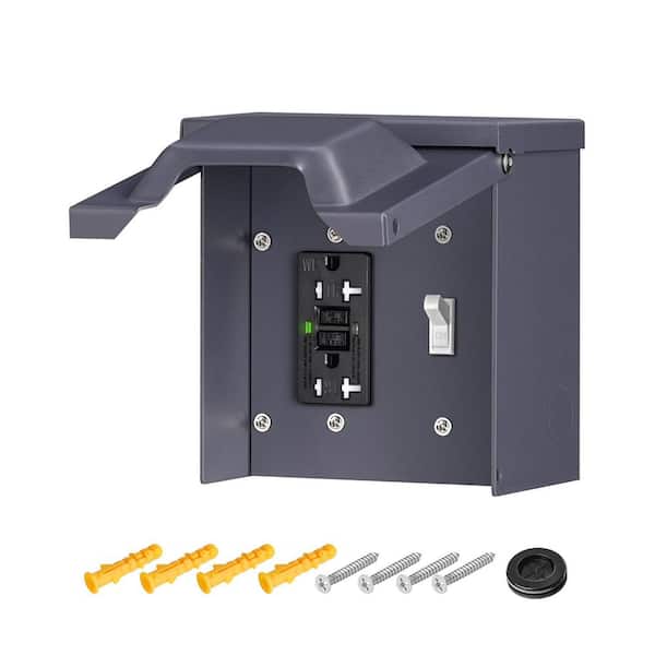 Outdoor Outlet Box with 20 Amp WRTR GFCI Receptacle Safety Switch, Weatherproof 3R Enclosure for Yard, Christmas Decor