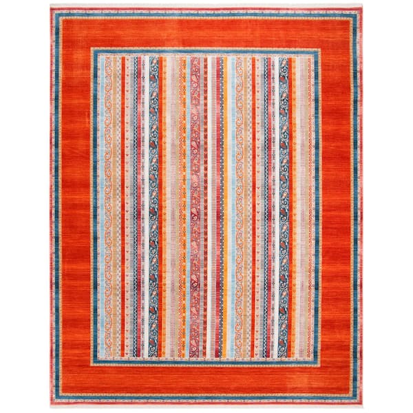 Bokhara 8 ft. x 10 ft. Orange/Blue Striped Border Area Rug