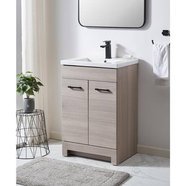 VAPSINT 24 in. W x 18 in. D x 35 in. H Single Bathroom Vanity in White Oak with White Ceramic Sink