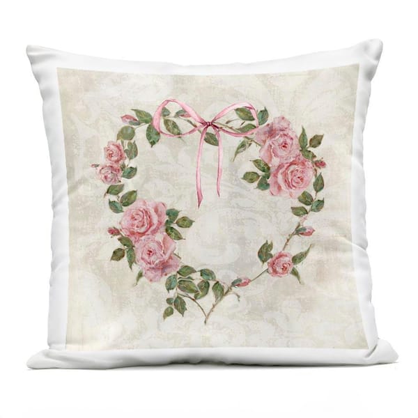 Garden Heart Wreath Pink Square Outdoor Throw Pillow