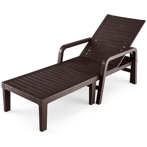 Gymax Coffee Outdoor Recliner Chair PP Patio Adjustable Backrest Lounge Chair