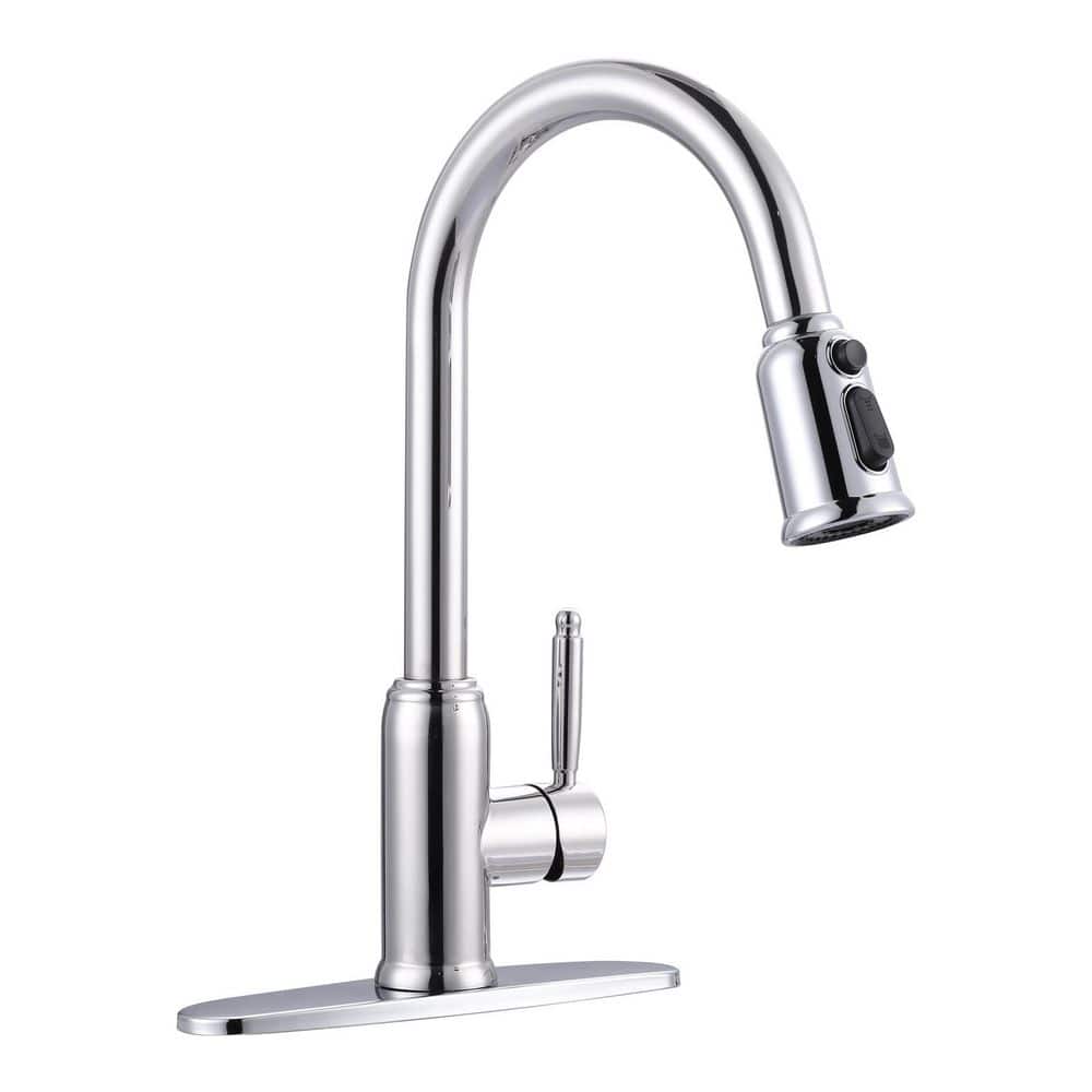 15.4 in. Single Handle Stainless Steel Pull Down Sprayer Kitchen Faucet with 3-Modes Swivle Spout in Polished Chrome price history on PriceWatchPro