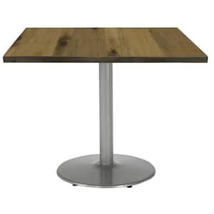 Urban Loft 36 in. Square Natural Solid Wood Dining Table with Round Silver Steel Frame (Seats 4)