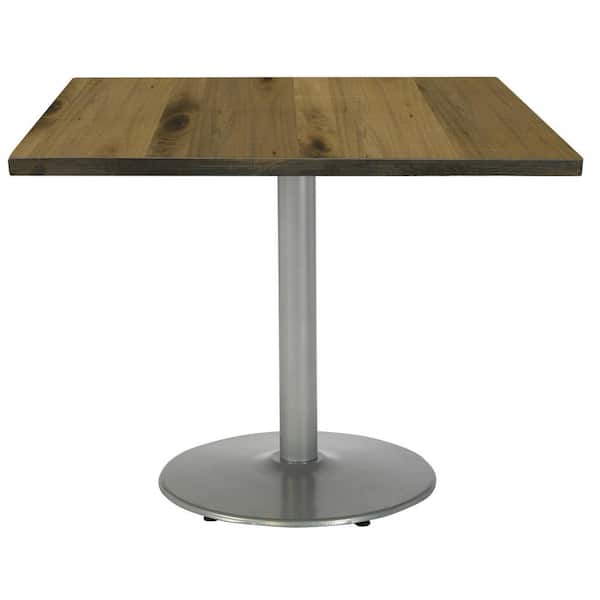 Unbranded Urban Loft 36 in. Square Natural Solid Wood Dining Table with Round Silver Steel Frame (Seats 4)