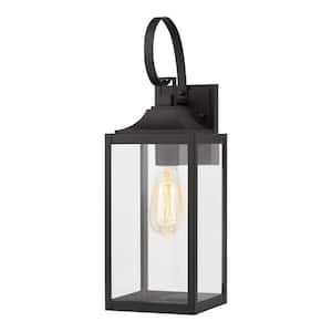 Havenridge 19 in. 1-Light Matte Black Hardwired Outdoor Wall Light Lantern Sconce with Clear Glass (1-Pack)