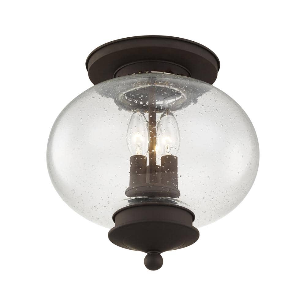 Bronze Globe Semi-Flush Mount with Seeded Glass Shade
