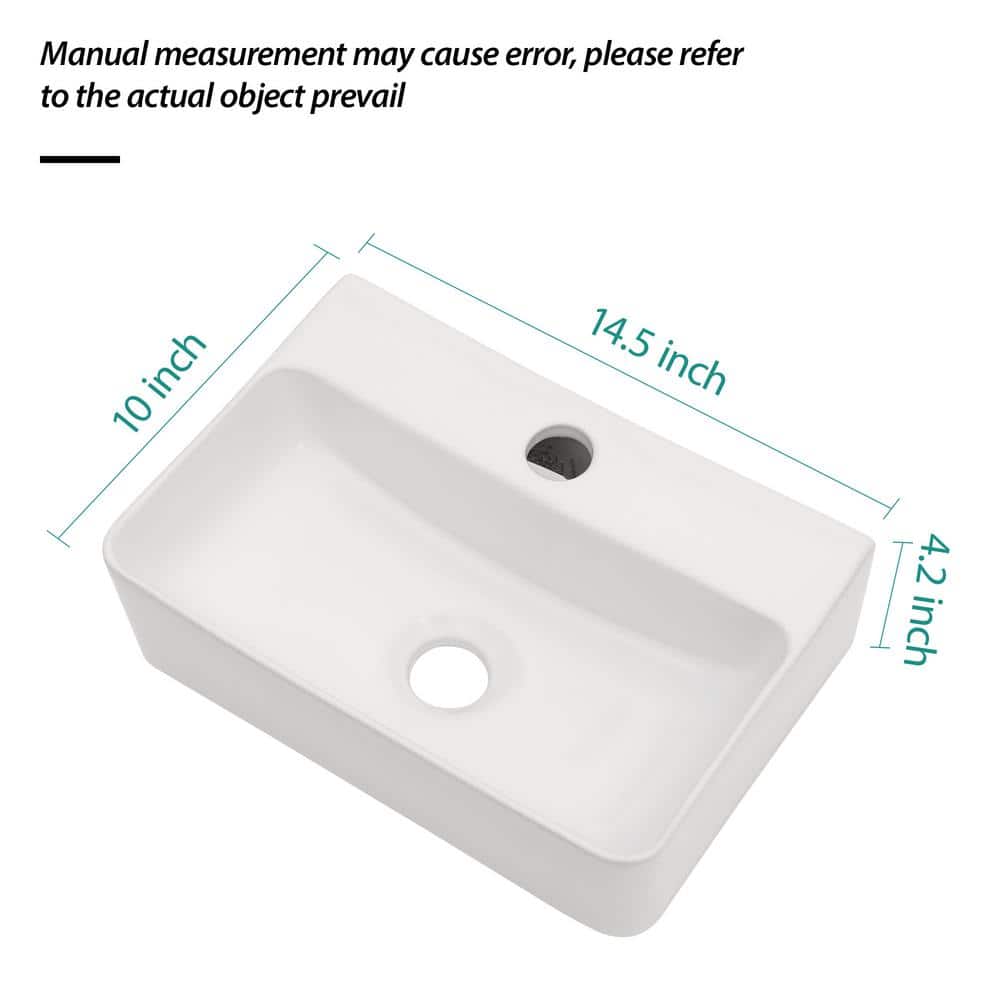 White Ceramic Rectangular Wall-Mount Bathroom Sink
