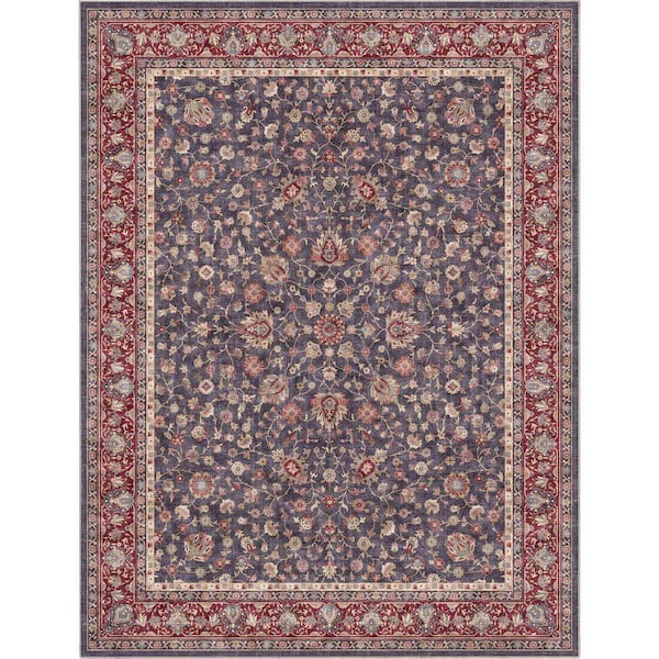 Asha Rome Vintage, Oriental Persian, Navy Blue Red 7 ft. 7 in. x 9 ft. 10 in., Area Rug