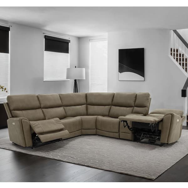 Ilana 127 in. Track Arm Fabric L-Shaped Power Sectional Sofa in Brown with Hidden Cupholders and USB Charging Ports