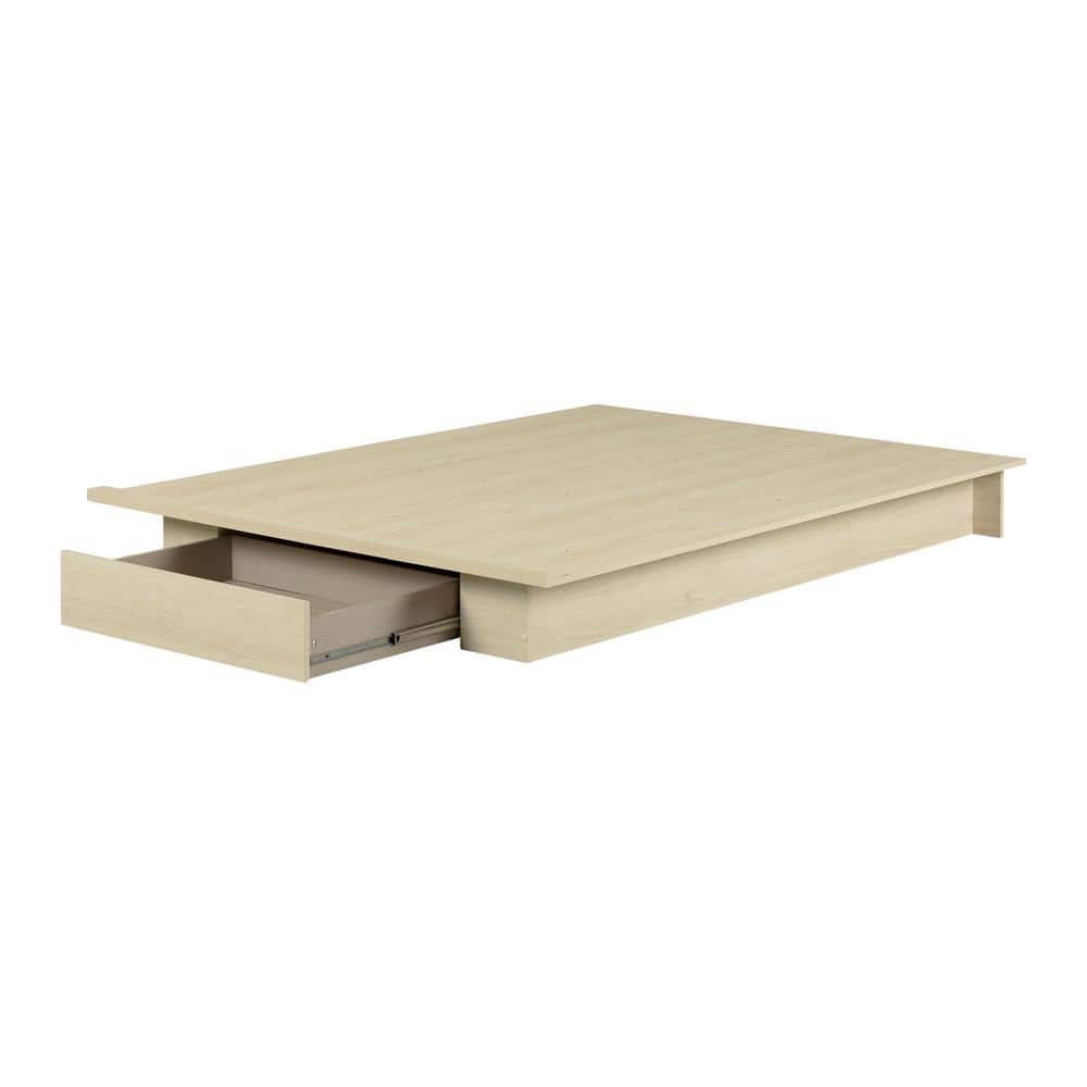 Bleached Oak Full Size Platform Bed with Drawer