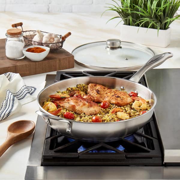 Frigidaire 12 in. Silver Stainless Steel Assist Handle Induction Ready  Frying Pan with Lid FR-14883-EC - The Home Depot