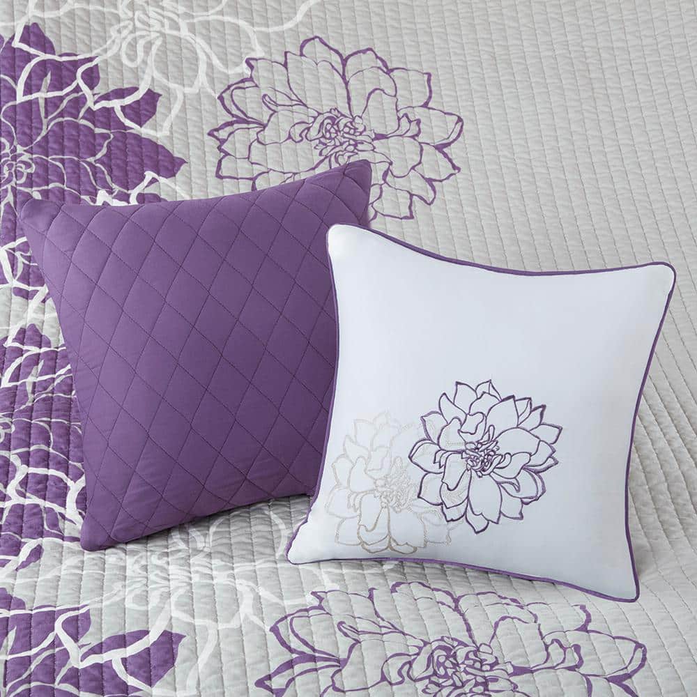 Lola King Gray and Purple Cotton Reversible Quilt Set