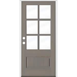 36 in. x 80 in. 3/4 6-Lite with Beveled Glass Grey Stain Right Hand Douglas Fir Prehung Front Door