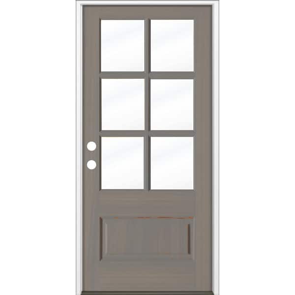 Krosswood Doors 36 in. x 80 in. 3/4 6-Lite with Beveled Glass Grey Stain Right Hand Hemlock Prehung Front Door