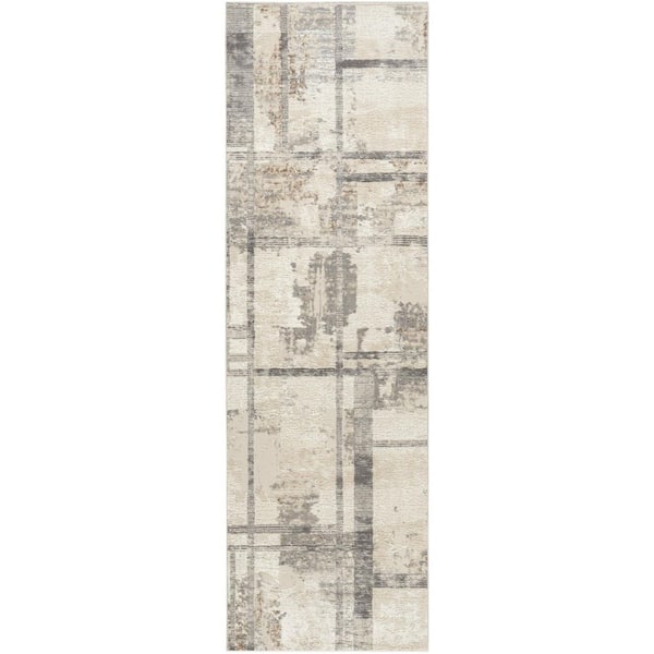 2 ft. x 8 ft. Gray Abstract Washable Area Rug