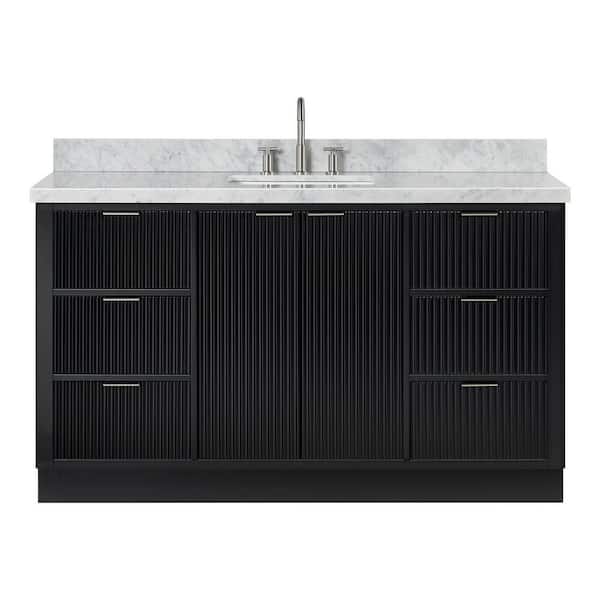 Milan 61 in. W x 21.5 in. D x 36 in. H Single Sink Bath Vanity in Black with Italian Carrara Marble Top