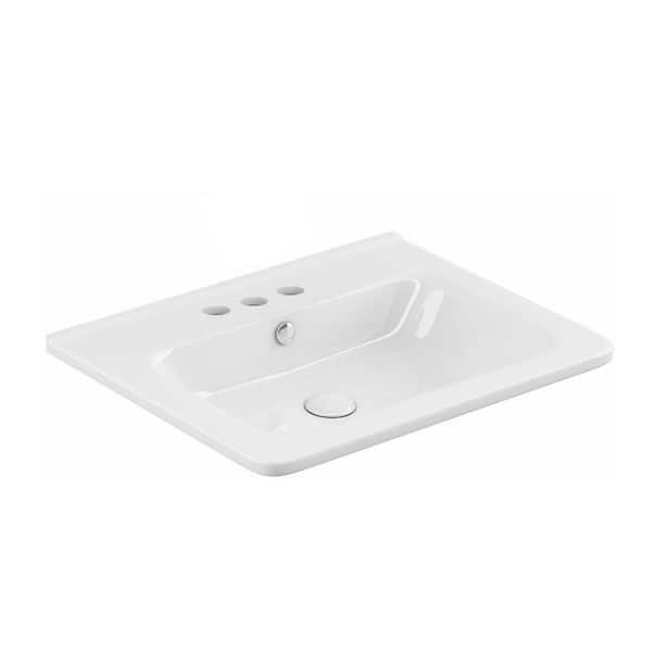WS Bath Collections Joy 19.7 in. Drop-In Rectangular Bathroom Sink in Glossy White Ceramic with Three Faucet Holes