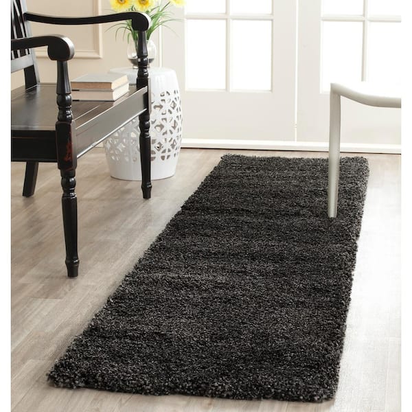 Milan Shag 2 ft. x 18 ft. Dark Gray Solid Flokati Runner Rug
