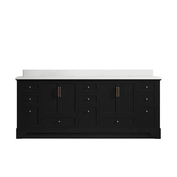 Willow Collections Alys 84 in. W x 22 in. D x 36 in. H Double Sink Bath Vanity in Black with 1.5 in. White Quartz Top