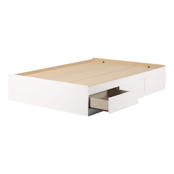 South Shore Fusion Pure White Full Size Bed 55.5 in. W with 3-Drawers