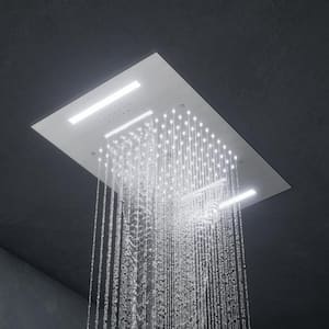 Aurora LED Bluetooth Shower 5-Spray Ceiling Mount 23 in. and 15 in. Fixed Shower Head Handheld 6-Jets in Brushed Nickel