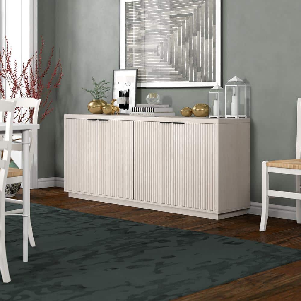Alder White 68" Modern Fluted Buffet Table