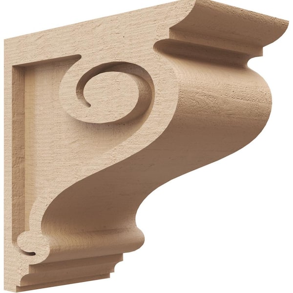 Ekena Millwork 4 in. x 8 in. x 8 in. Series 1 Classic Scroll Rough Cedar Woodgrain Timberthane Polyurethane Corbel, Primed Tan