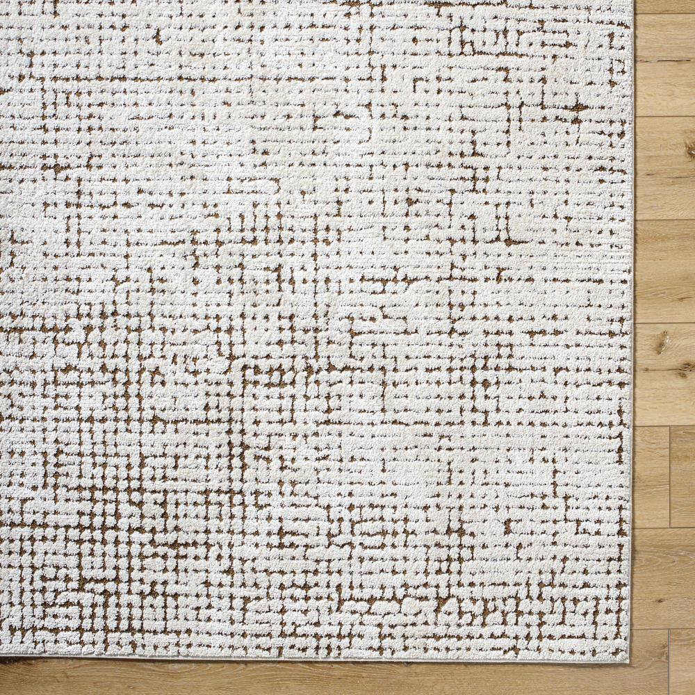 Ivory and Brown High Pile Polyester Area Rug, 5'3" x 7'