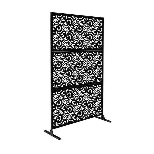 Ejoy Laser Cut Metal Privacy Garden Fence, WaveCurve, Black, 24 in. x 48 in./-Piece (3-Piece Combo)