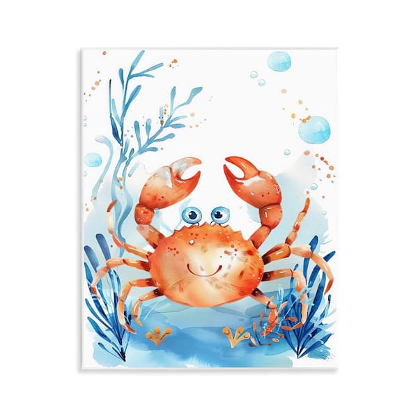 Stupell Industries Smiling Crab Underwater by Franklyn Gregory Unframed Animal Graphic Art Print 14 in. x 11 in.