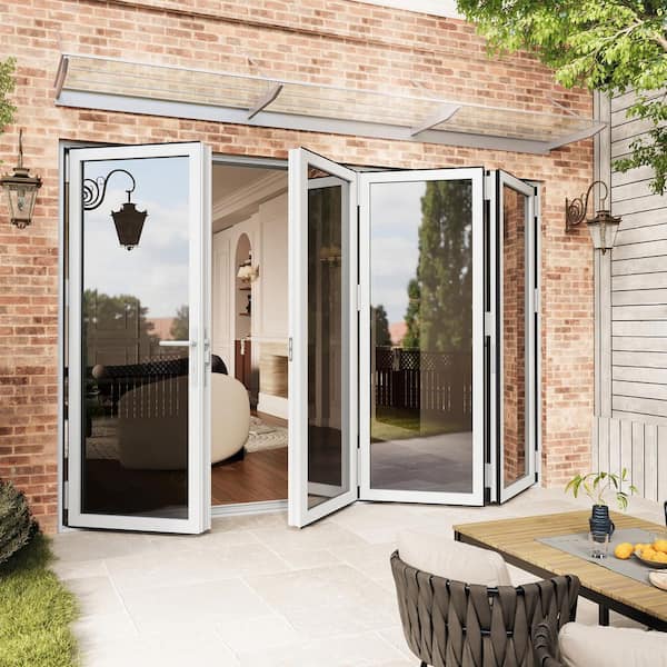 120 in. x 80 in. Right Center Opening/Outswing Double Prehung Tempered Glass White Aluminum Folding Patio Door