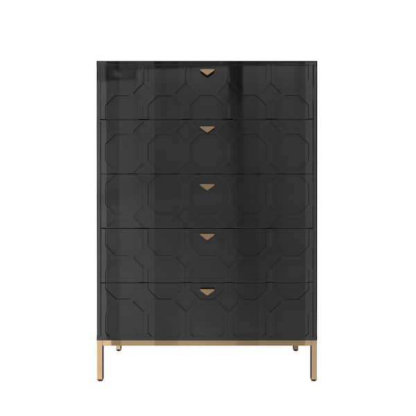 Black 49.2 in. H 5-Drawers Accent Storage Cabinet with Adjustable Feet-Pads