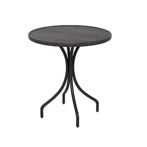 Gray Round Patio Metal Side Table with Slat Tabletop