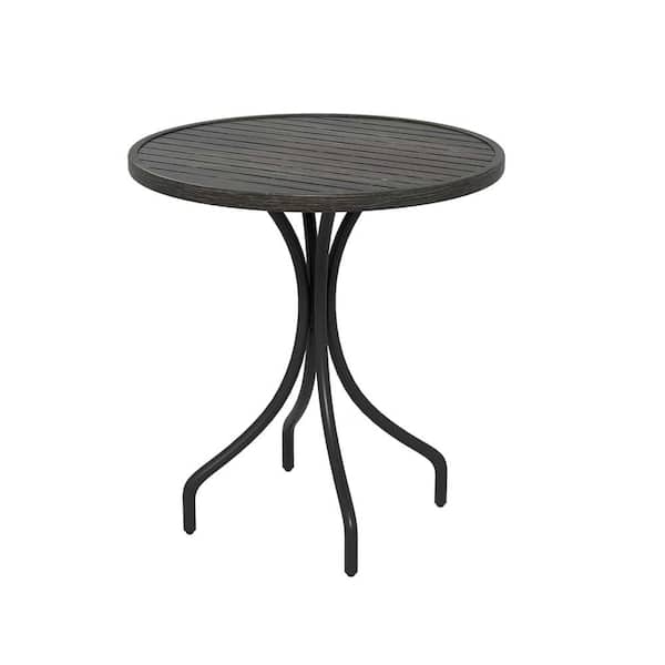 Sudzendf Gray Round Patio Metal Side Table with Slat Tabletop