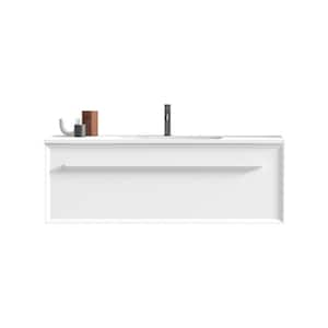 47.24 in. W x 18 in. D x 17 in. H Single Sink Floating Bath Vanity in White with White Solid Surface Top