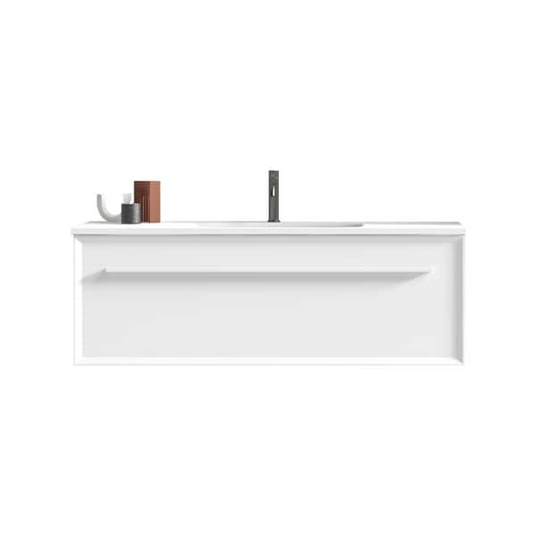 Boosicavelly 47.24 in. W x 18 in. D x 17 in. H Single Sink Floating Bath Vanity in White with White Solid Surface Top