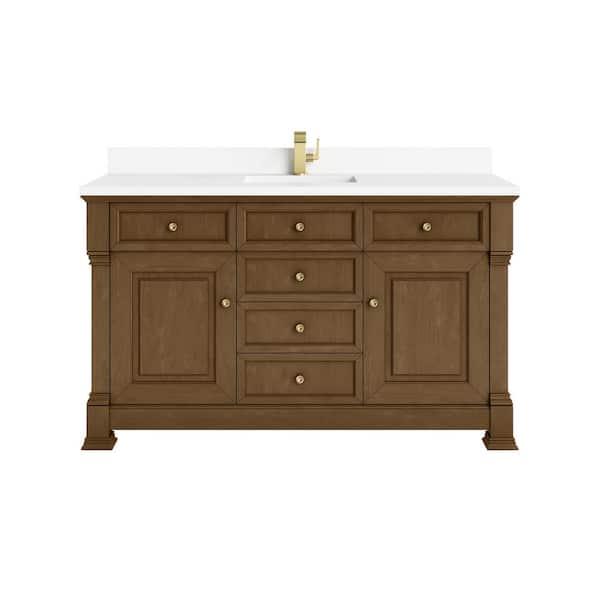 Brookfield 60.0 in. W x 23.5 in. D x 35.88 in. H Single Bath Vanity in Honey Oak with White Zeus Silestone Quartz Top