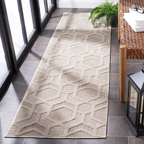 Global 2 ft. x 8 ft. Beige/Ivory High-Low Hexagon Runner Rug