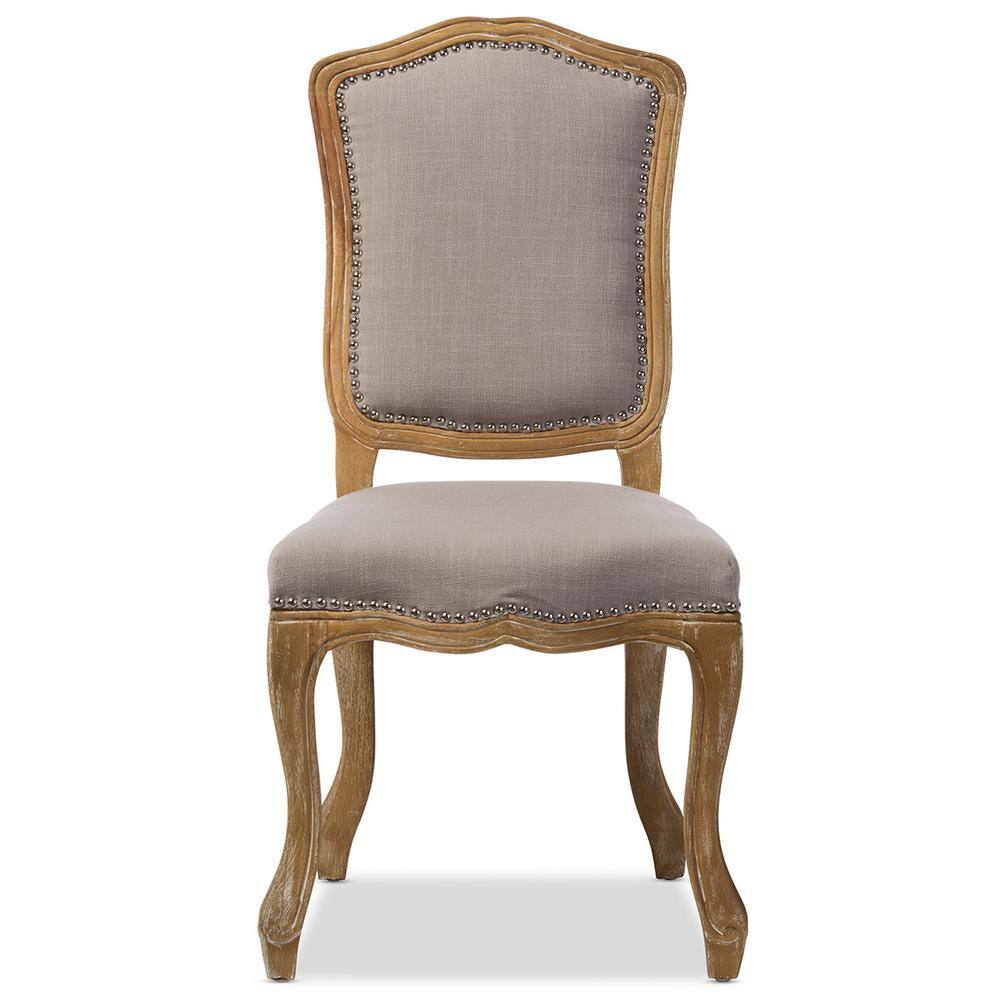 Elegant Beige Linen and Weathered Oak Parsons Side Chair