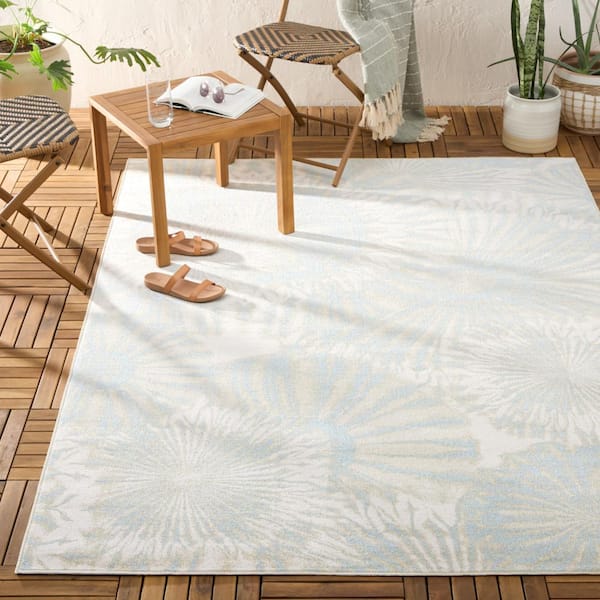 Shibori Summer Tie Dye Green/Blue 5 ft. x 7 ft. Indoor Outdoor Area Rug
