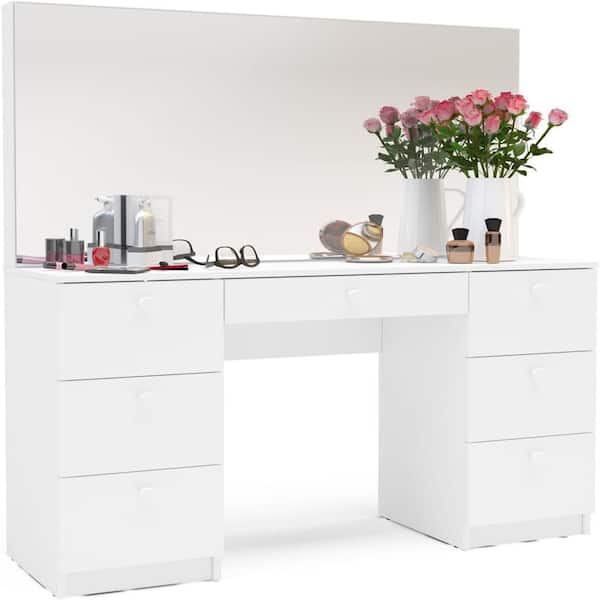 BOAHAUS Artemisia White Finish, 7 Drawers 31 in. W Frameless Dresser with Mirror