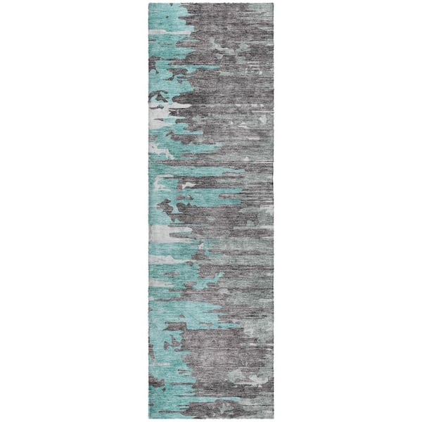 Dream Shag Premium Machine Washable Abstract ADS704 Teal 2 ft. x 7 ft. Runner Rug