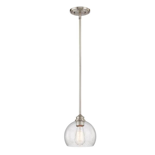 Unbranded Genoa 7 in. 1-Light Pendant in Satin Nickel with Clear Seedy Glass Pendant Light
