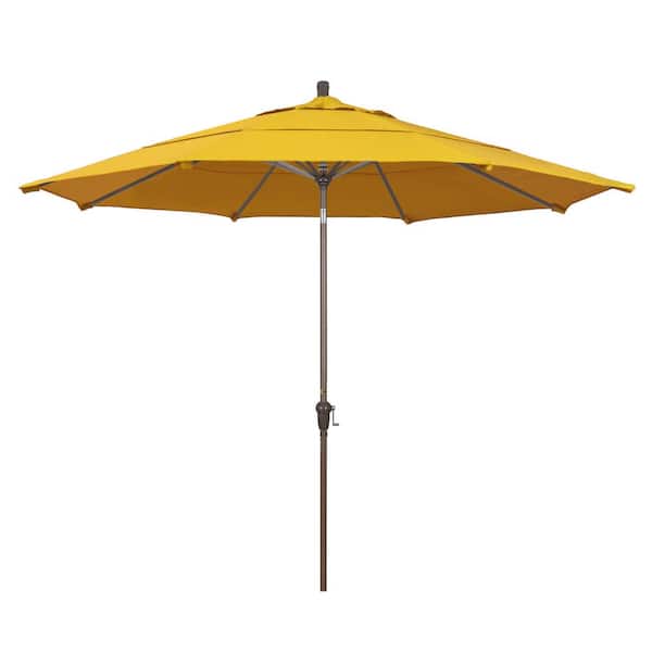 California Umbrella 11 ft. Champagne Aluminum Market Auto Tilt Patio Umbrella in Lemon Olefin