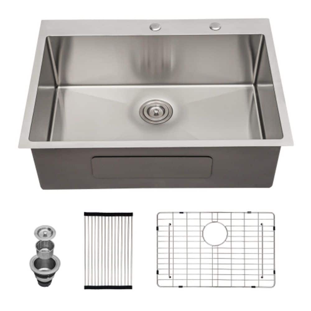 33 in. Drop-In Single Bowl Brushed Nickel Stainless Steel Kitchen Sink price history on PriceWatchPro