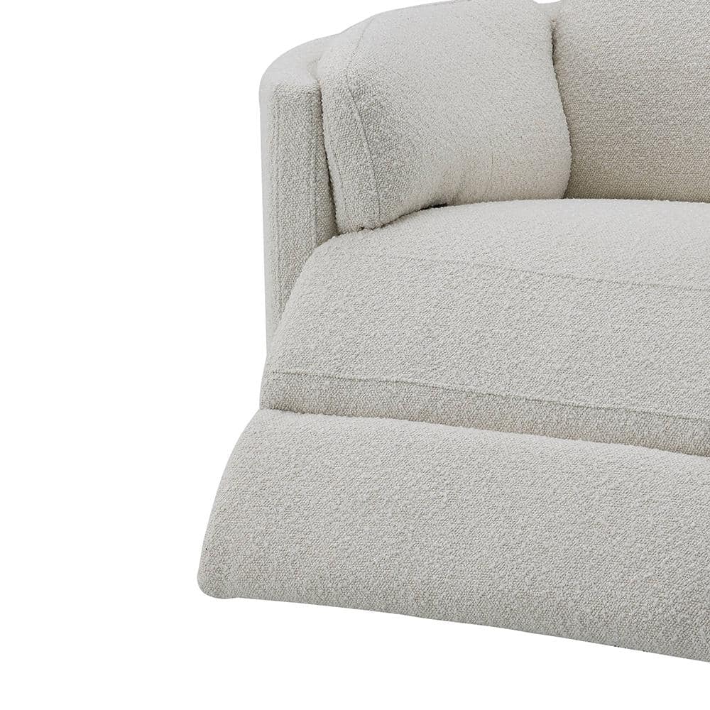 Beige Boucle Swivel Recliner with Wood Frame