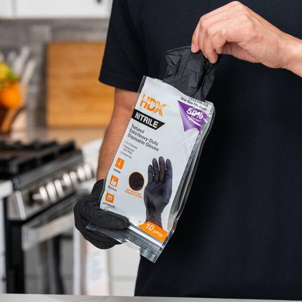 HDX Black Nitrile Disposable Gloves 10-Pack, 8 Mil, Diamond