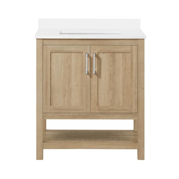 Vegas 30 in. Single Sink White Oak Bath Vanity with White Engineered Stone Top (Assembled)