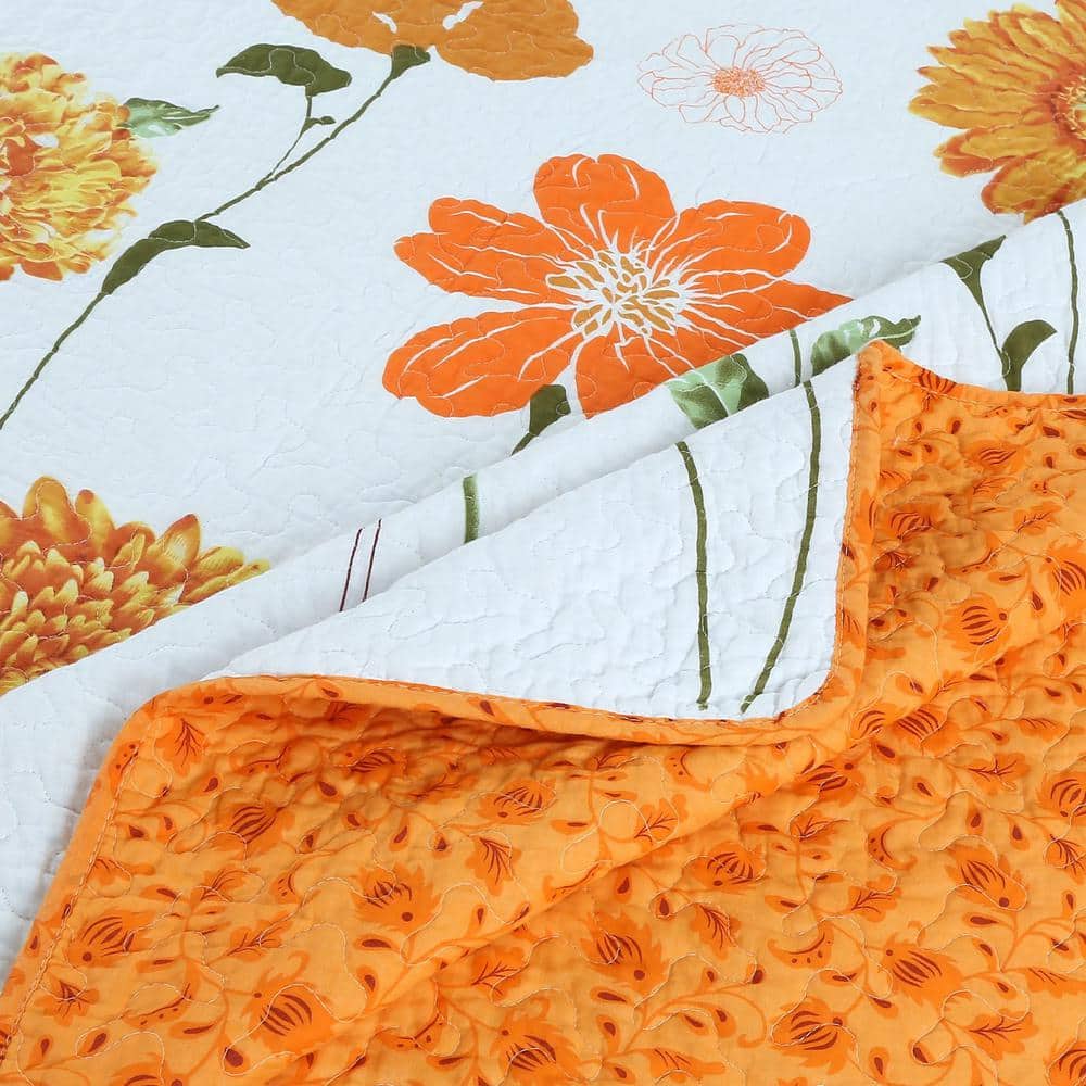 King Size Reversible Cotton Floral Quilt Bedspread Set