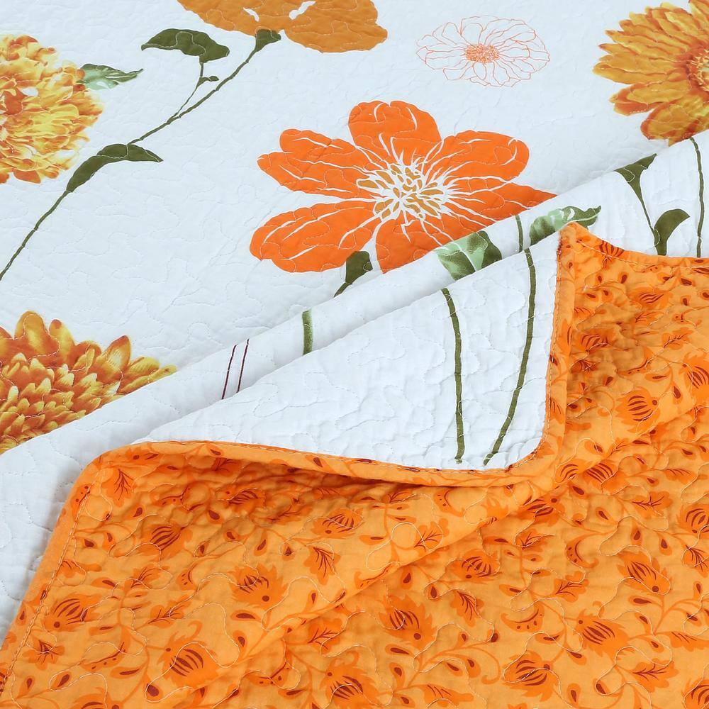 Queen Size Reversible Cotton Floral Quilt Bedspread Set